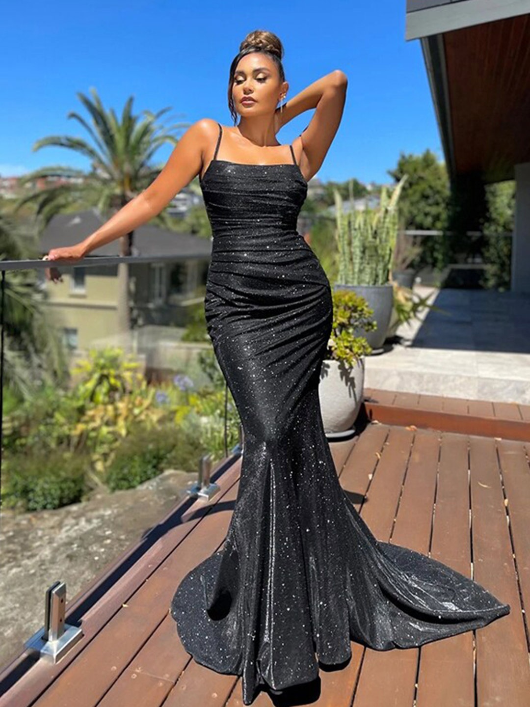 

StyleCast Black Embellished Shoulder Straps Maxi Dress