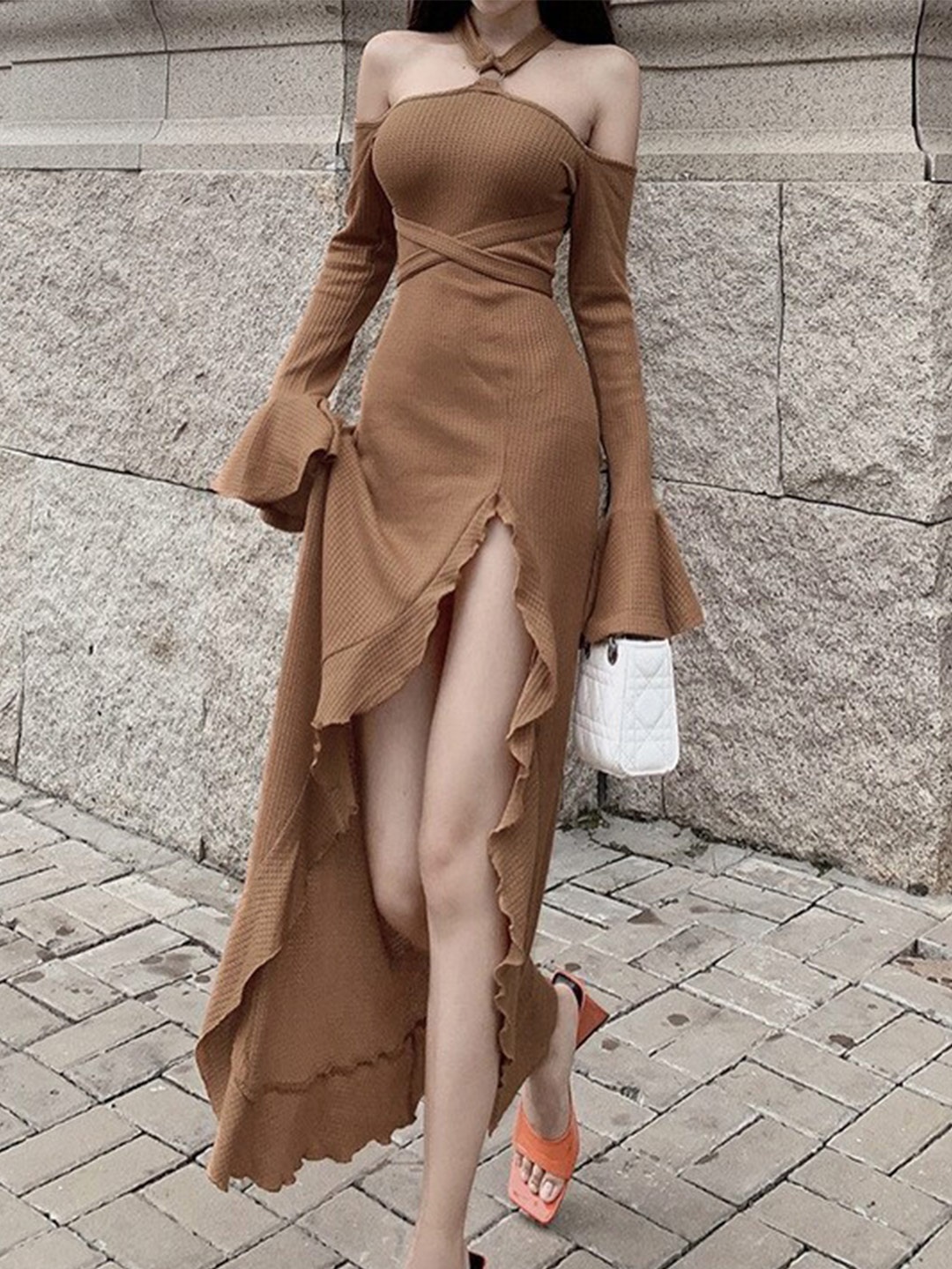 

StyleCast Brown Halter Neck Maxi Dress