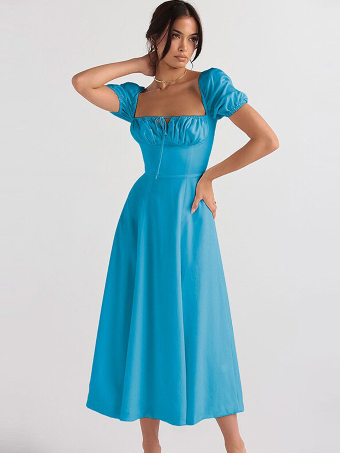 

StyleCast Blue Puff Sleeve A-Line Maxi Dress