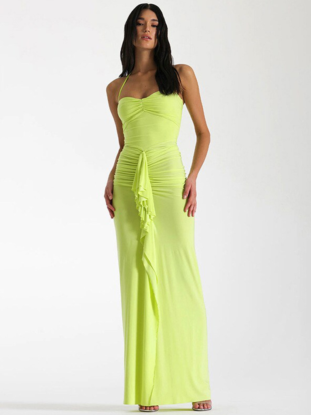 

StyleCast Yellow Halter Neck Gathered Maxi Dress