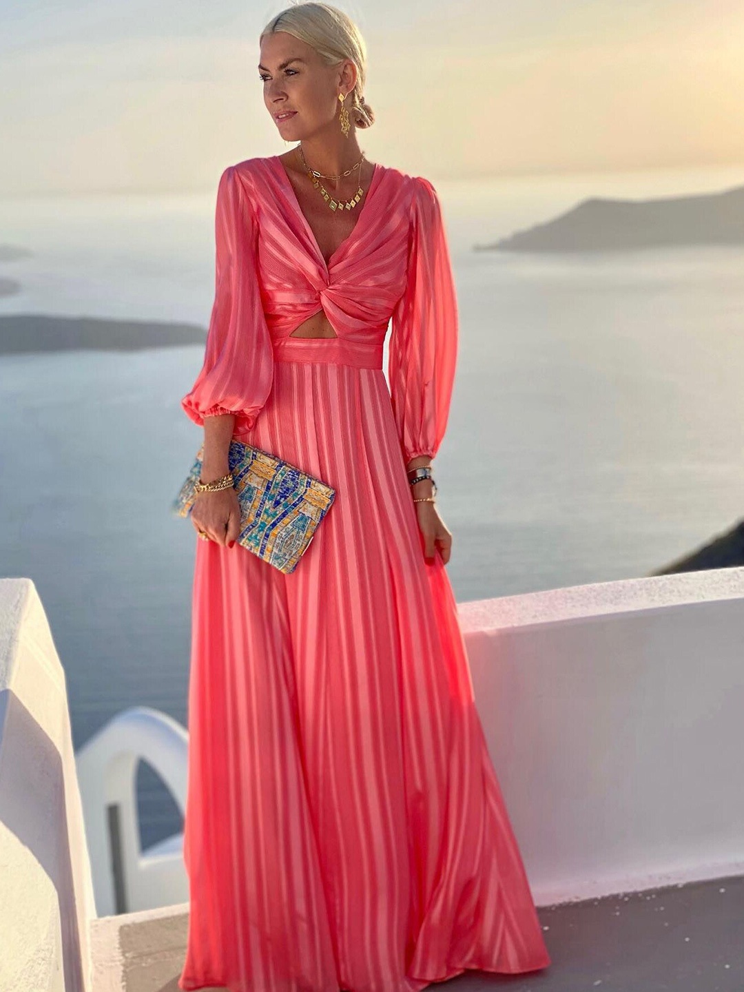 

StyleCast Pink Striped Cut-Outs Maxi Dress