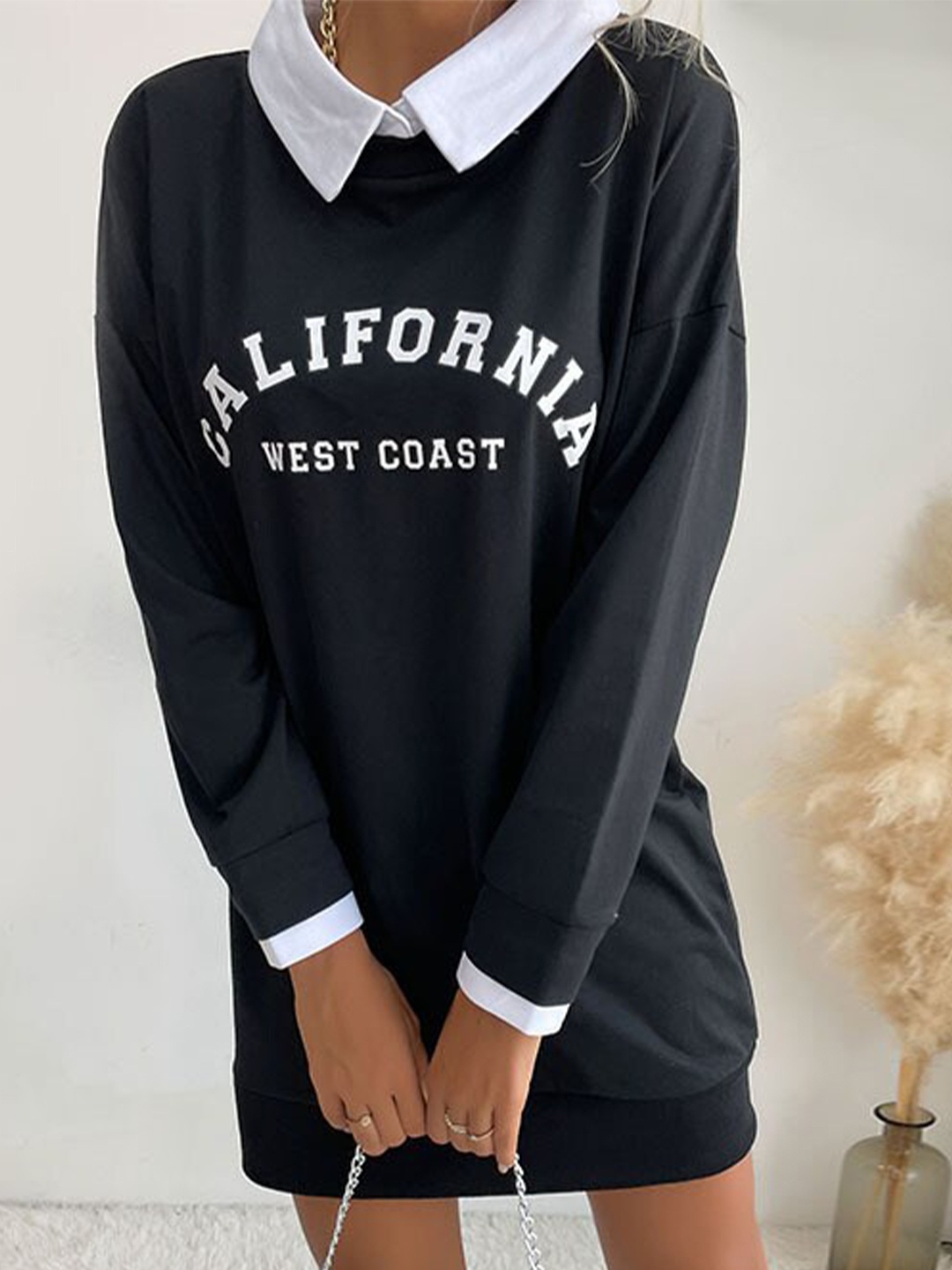 

StyleCast Black Typography Printed Shirt Collar T-shirt Dress