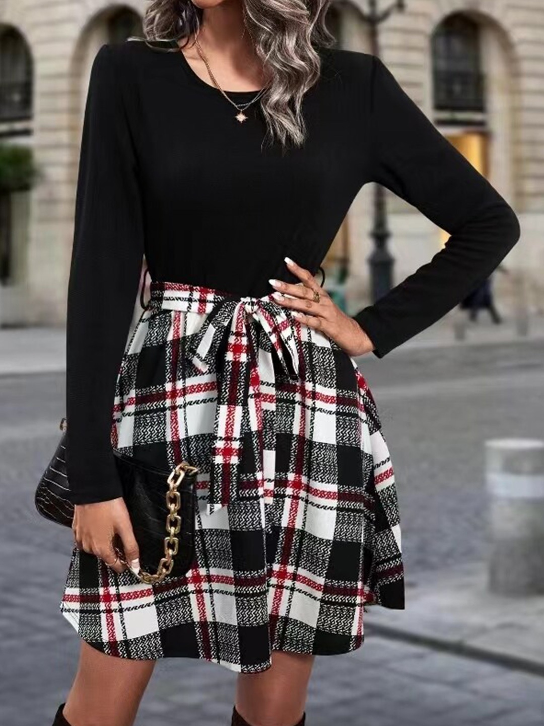

StyleCast Black Checked Fit & Flare Dress