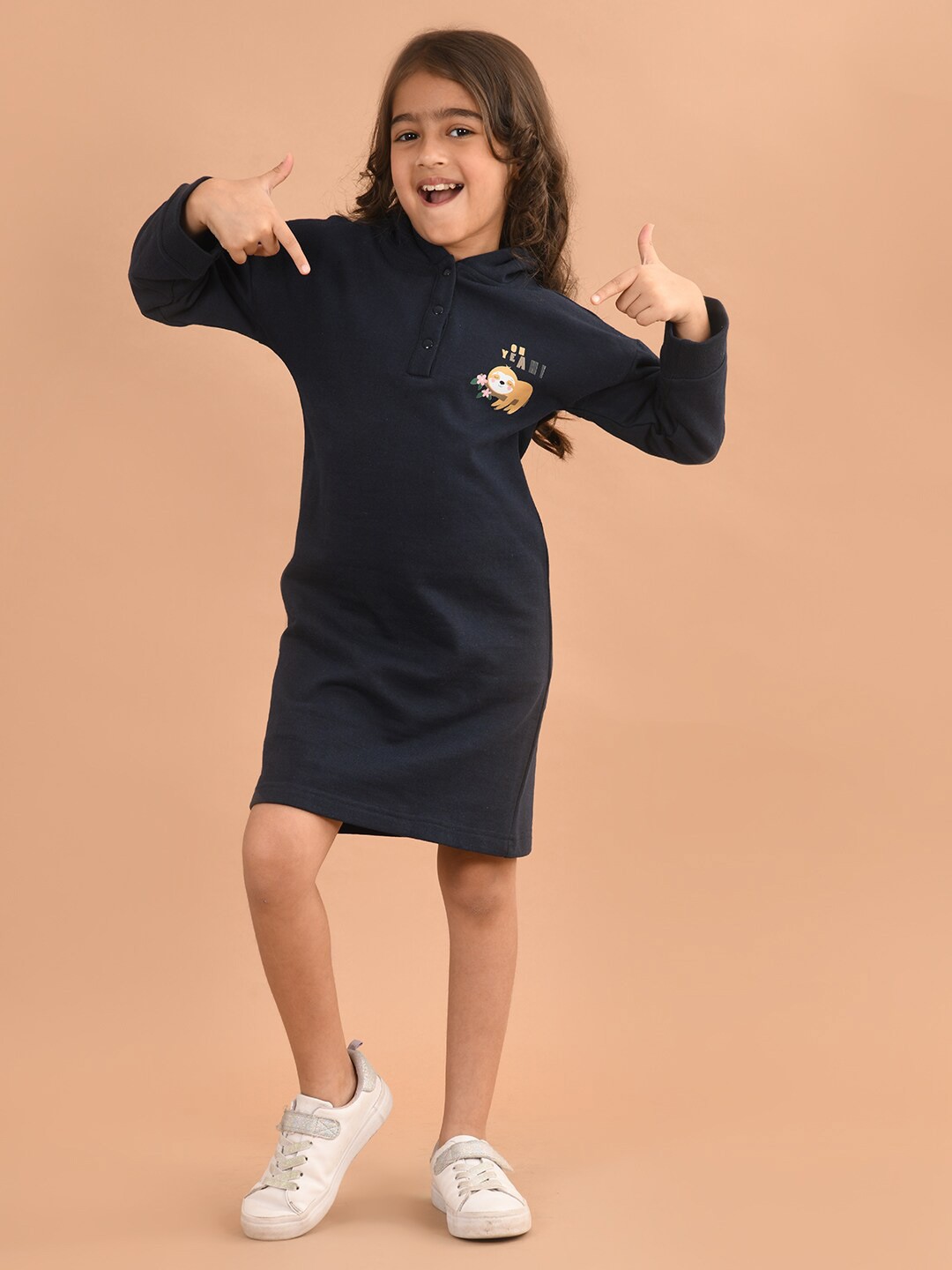 

LilPicks Girls Hooded T-shirt Dress, Navy blue
