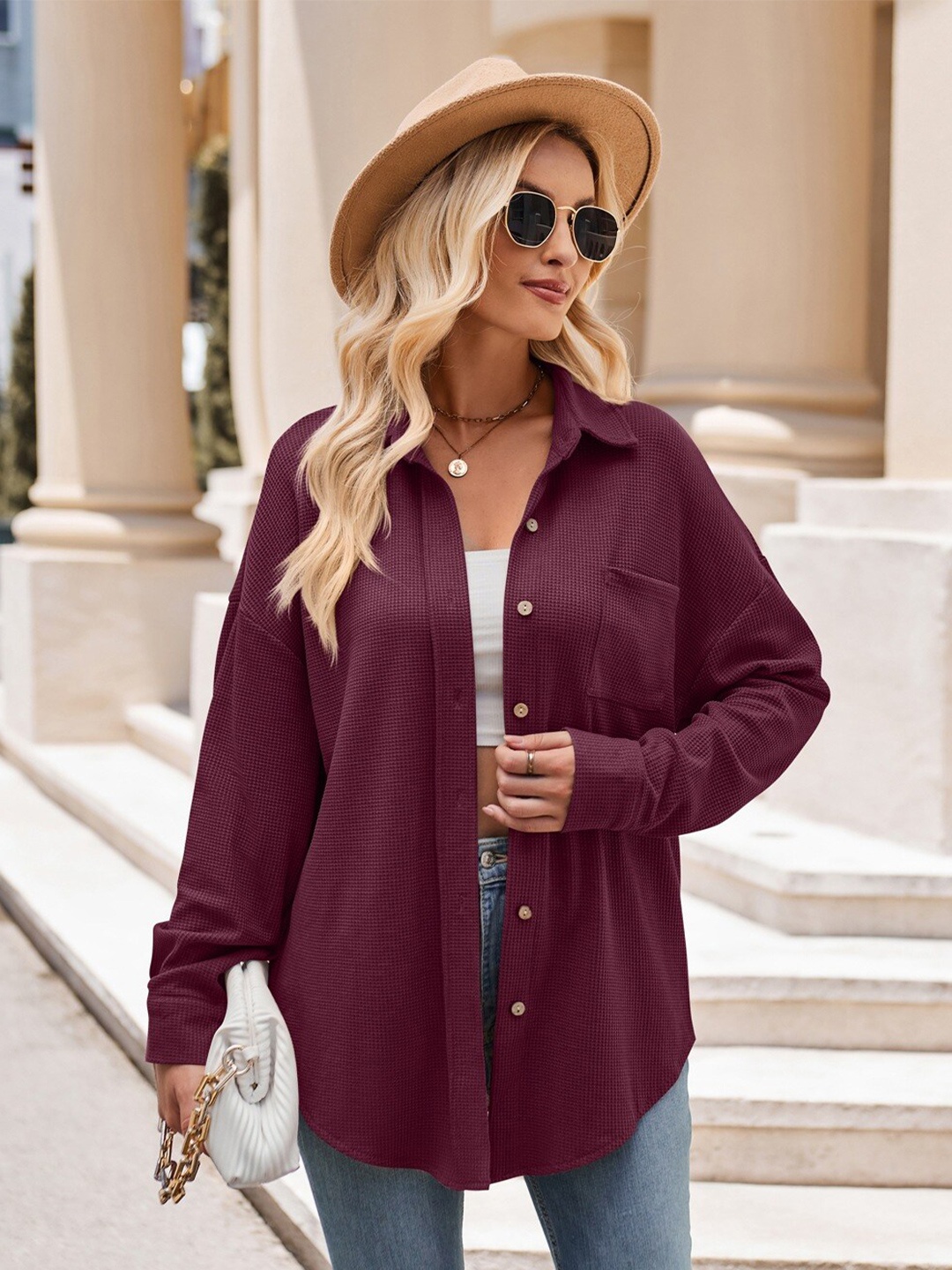 

StyleCast Maroon Self Design Casual Shirt