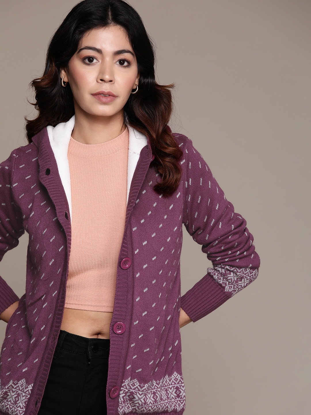 

Roadster Women Printed Cardigan, Purple