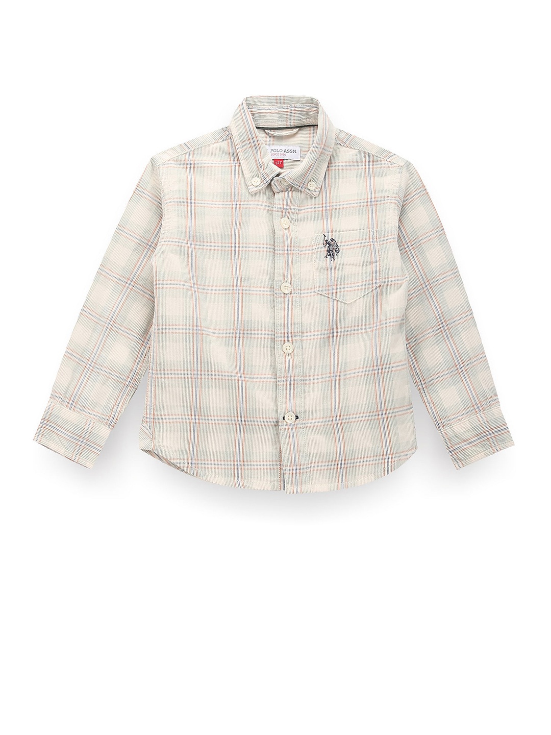 

U.S. Polo Assn. Kids Boys Classic Tartan Checks Spread Collar Cotton Casual Shirt, White