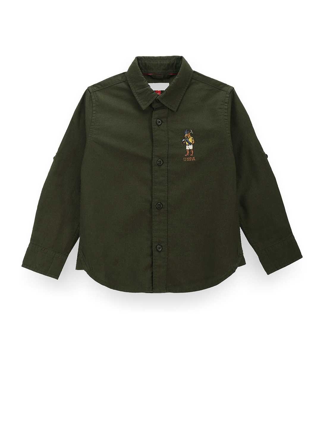 

U.S. Polo Assn. Kids Boys Classic Spread Collar Roll-Up Sleeves Cotton Casual Shirt, Green