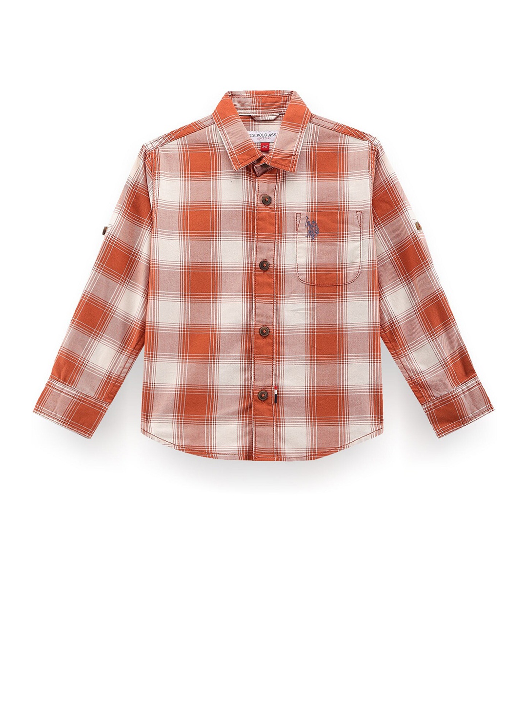 

U.S. Polo Assn. KidsBoys Classic Tartan Checked Pure Cotton Twill Casual Shirt, Orange