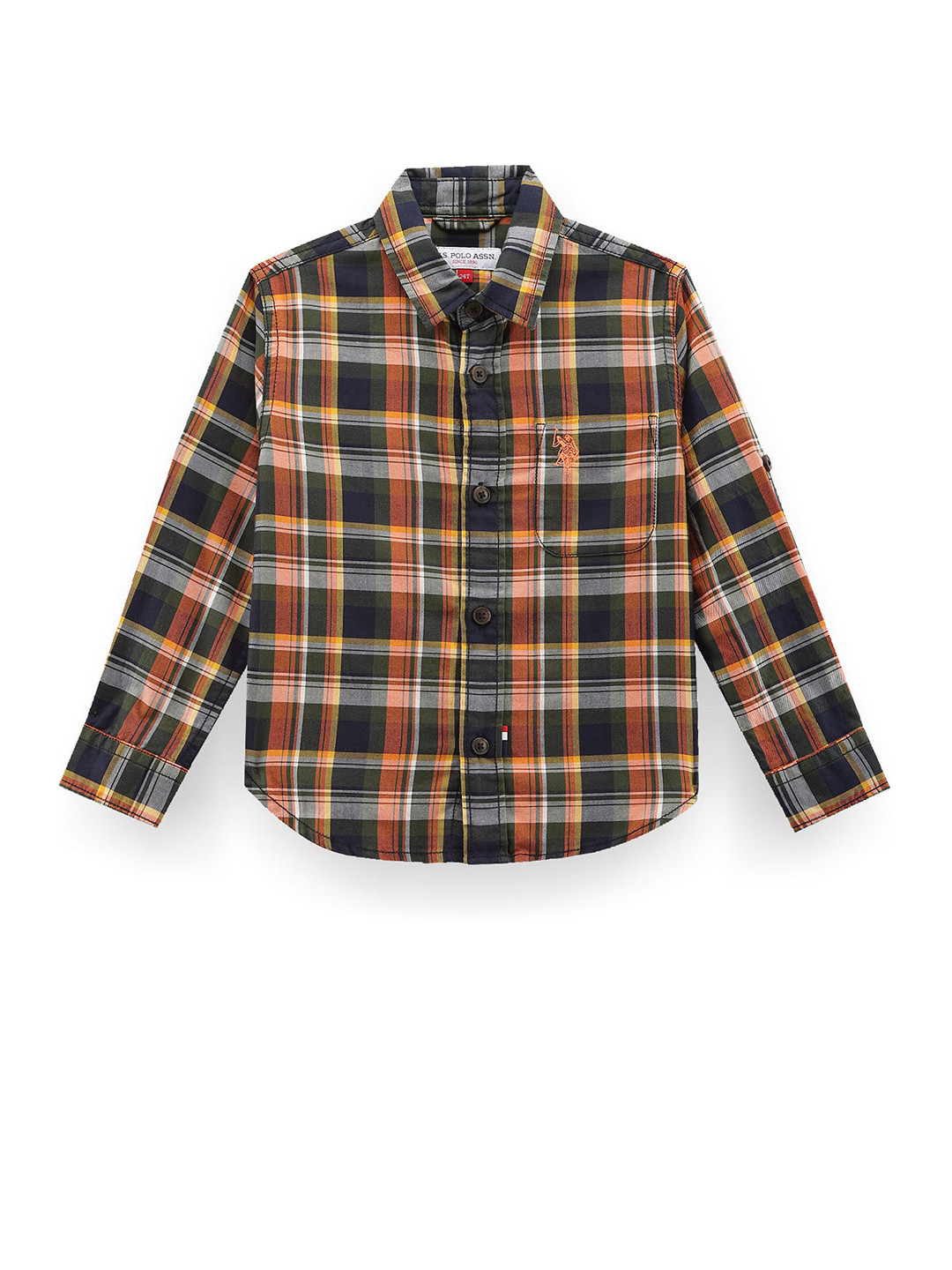 

U.S. Polo Assn. Kids Boys Classic Tartan Checked Pure Cotton Twill Casual Shirt, Navy blue