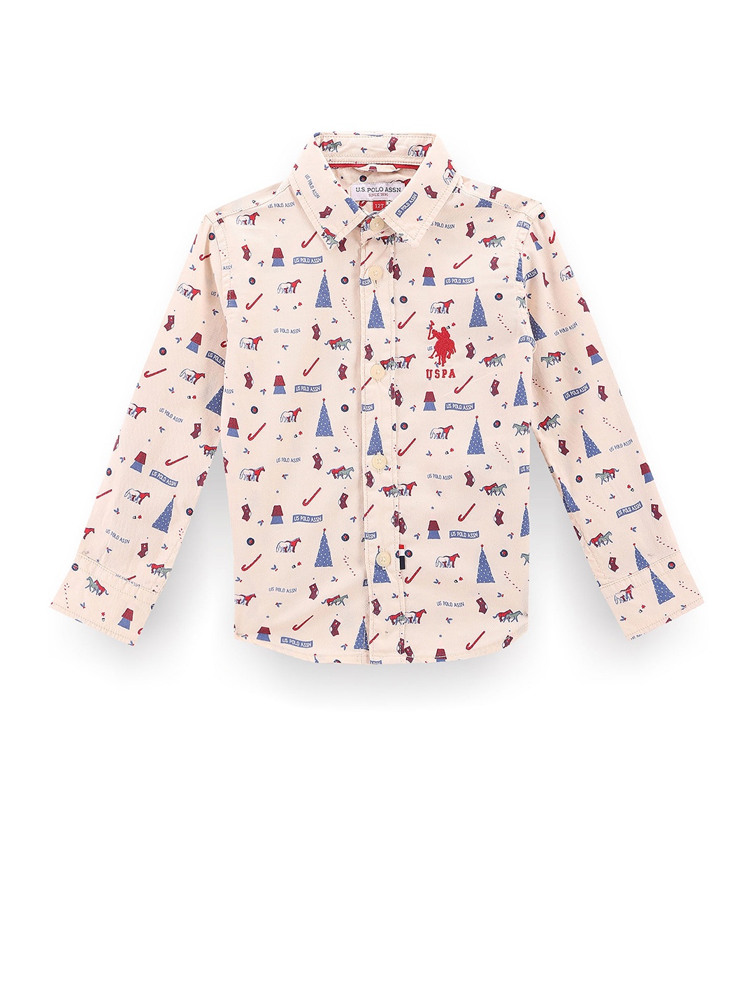 

U.S. Polo Assn. Kids Boys Classic Conversational Printed Pure Cotton Twill Casual Shirt, Beige
