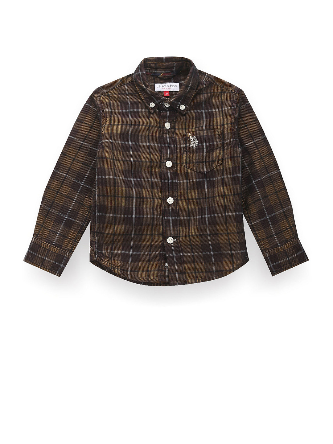 

U.S. Polo Assn. Kids Boys Classic Tartan Checks Opaque Checked Cotton Casual Shirt, Brown