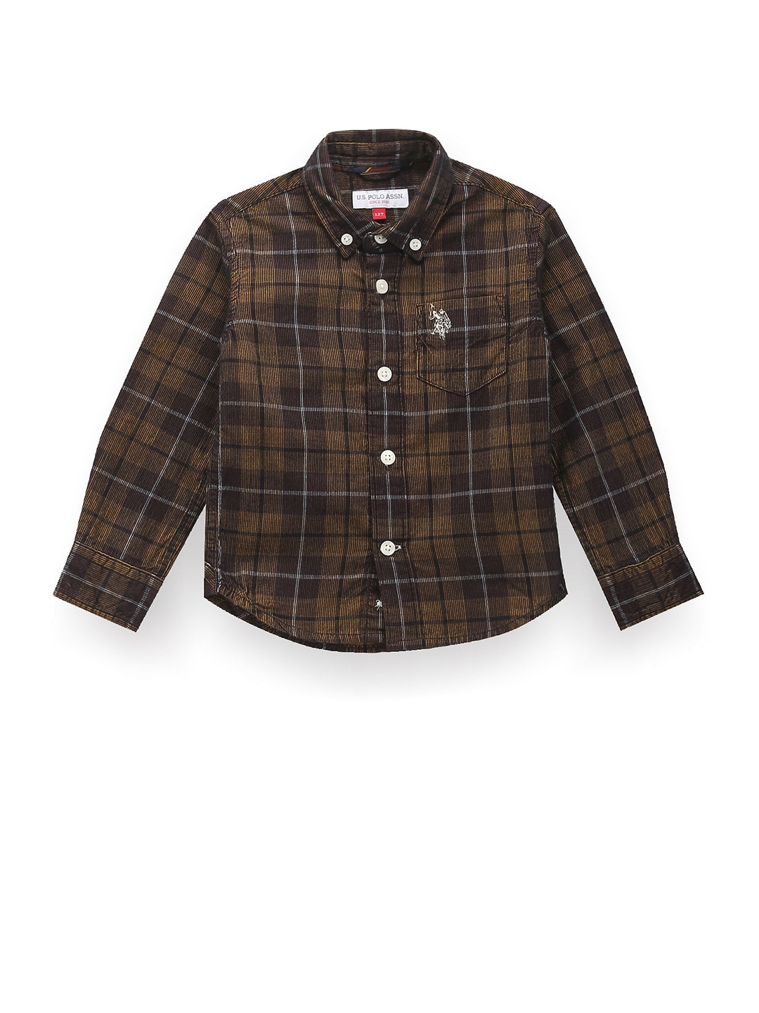 

U.S. Polo Assn. Kids Boys Classic Tartan Checks Opaque Checked Cotton Casual Shirt, Brown