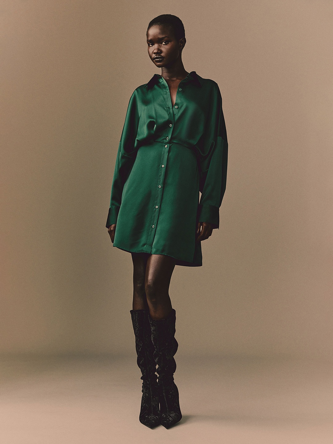 

H&M Satin Shirt Dress, Green