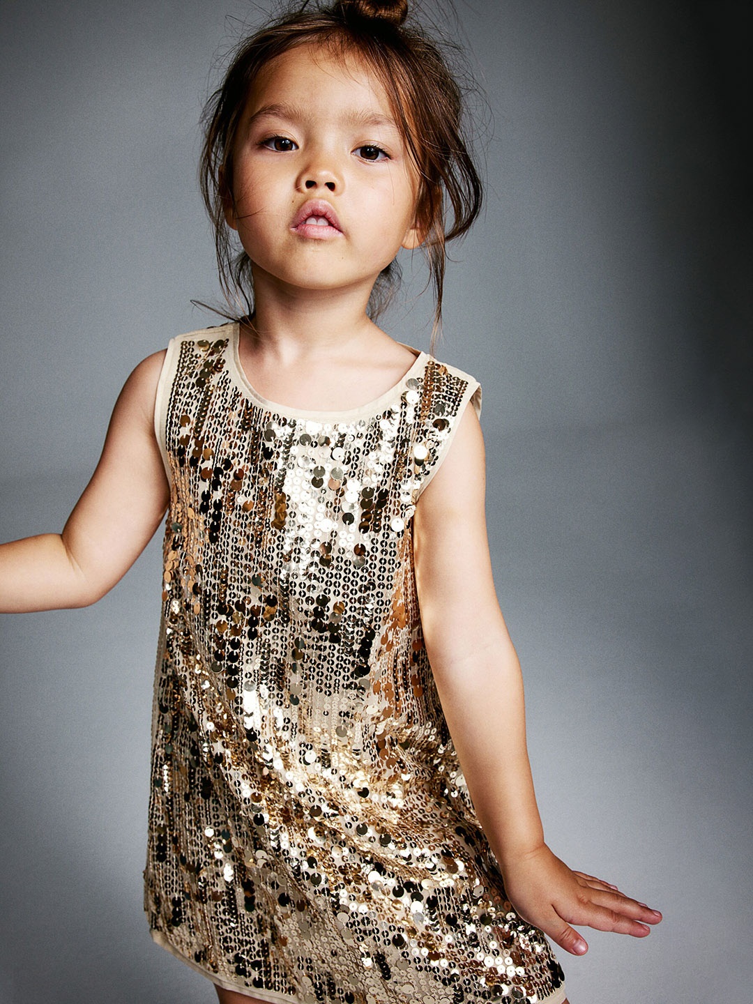 

H&M Girls Sequinned A-Line Dress, Gold