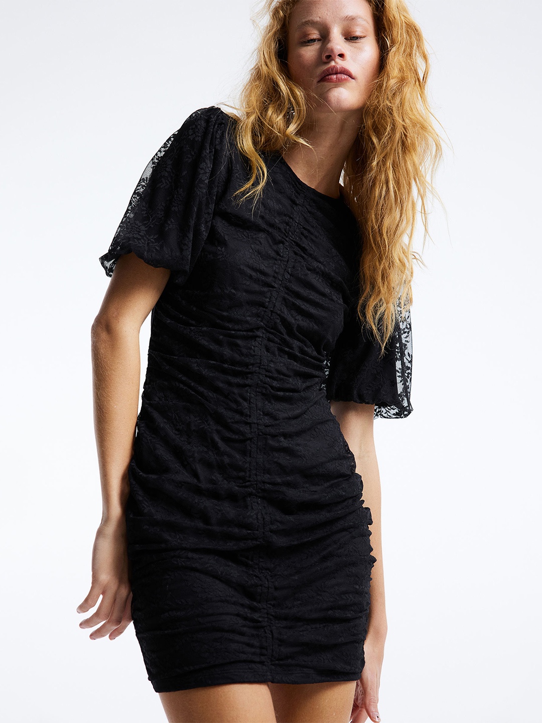 

H&M Gathered Bodycon Dress, Black