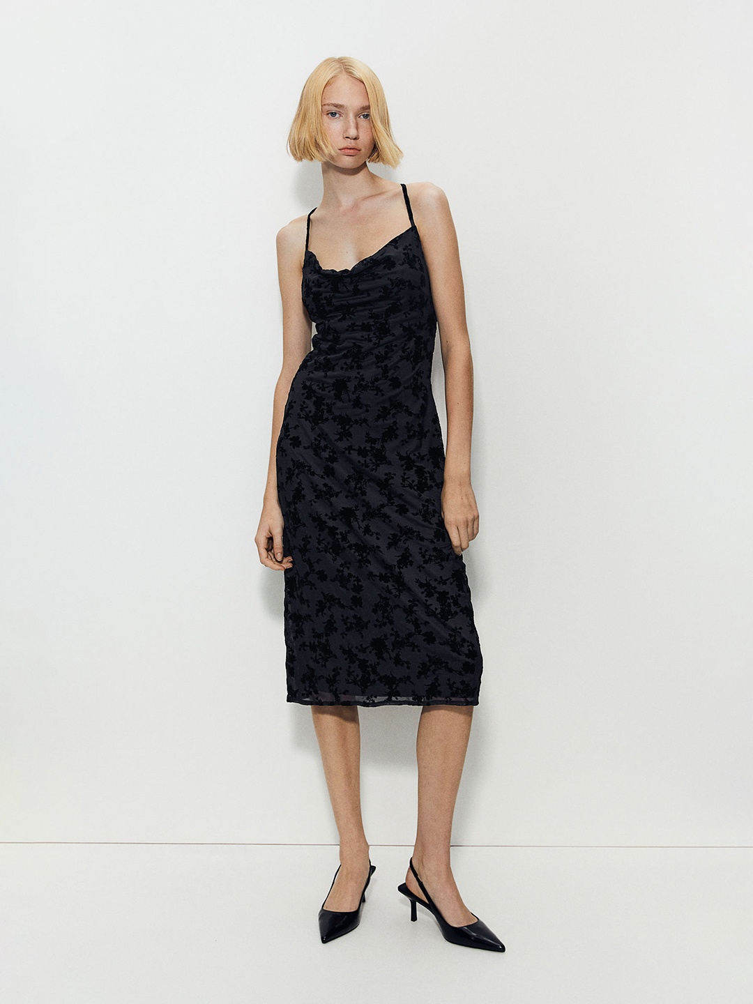 

H&M Jacquard-Mesh Slip Dress, Black