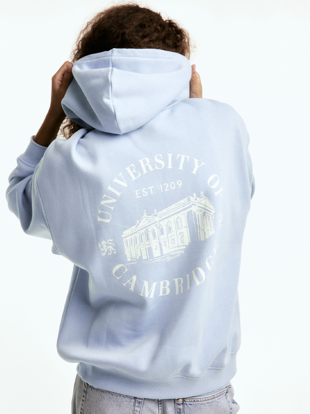 

H&M Oversized Printed Zip-Through Hoodie, Blue