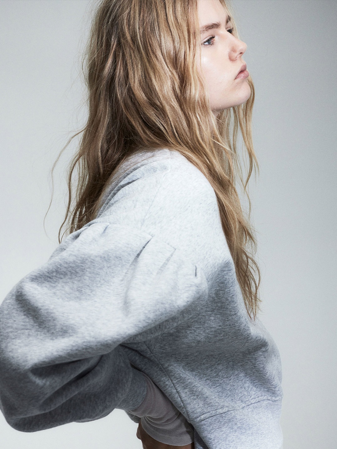 

H&M Puff-Sleeved Sweatshirt, Grey