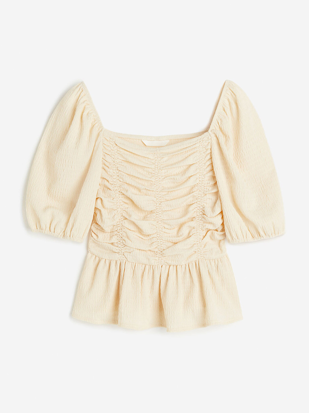 

H&M Women Puff Sleeved Peplum Top, Beige