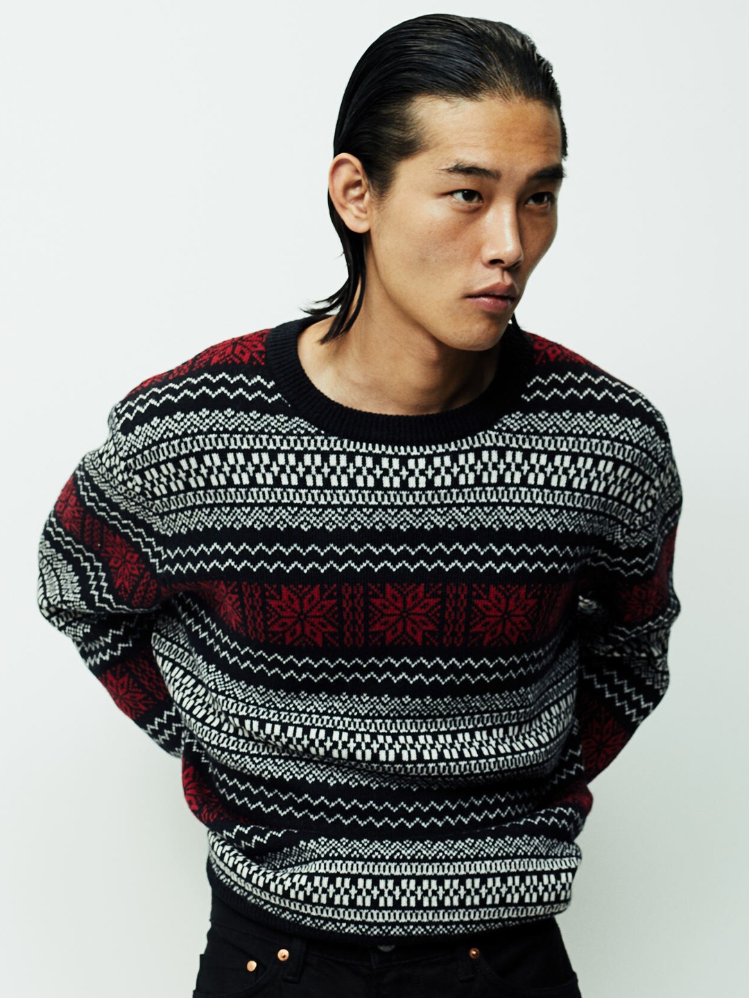 

H&M Regular Fit Jacquard-Knit Jumper, Black