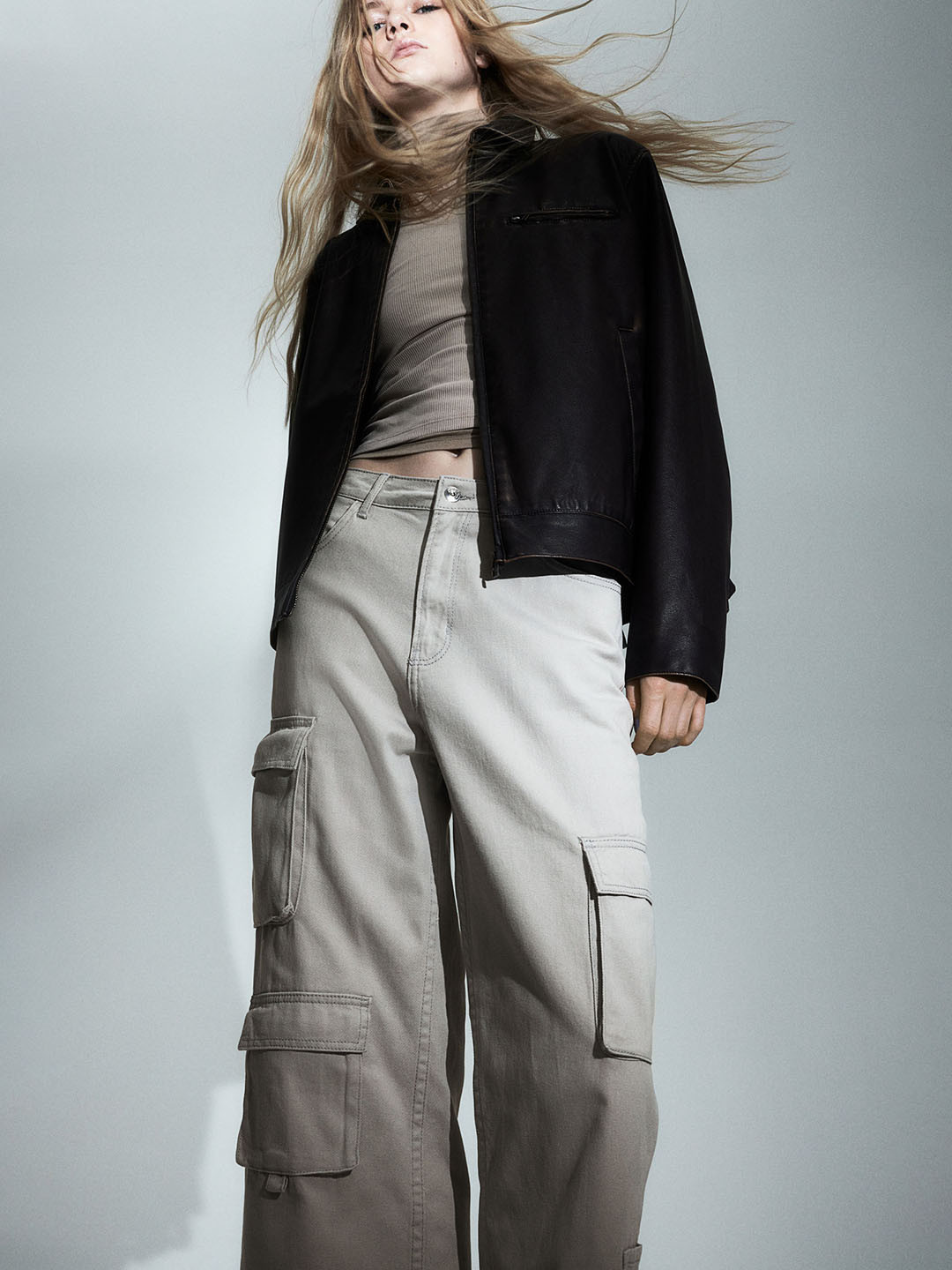 

H&M Women Pure Cotton Twill Cargo Trousers, Grey