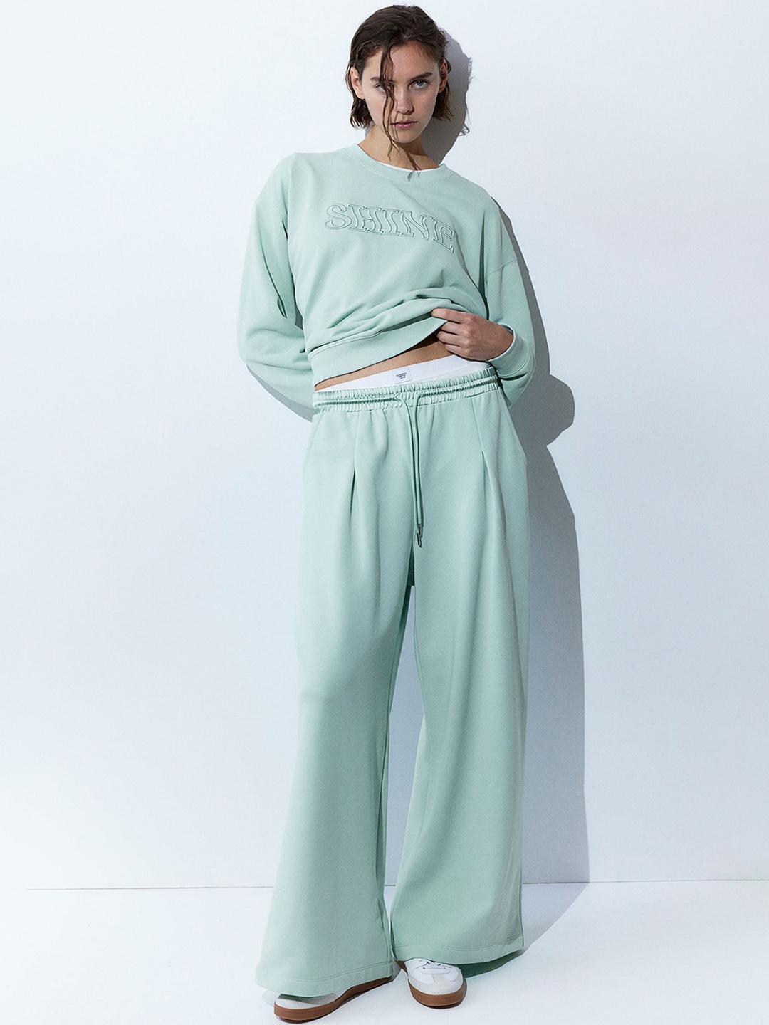 

H&M Women Pleat-Detail Joggers, Sea green