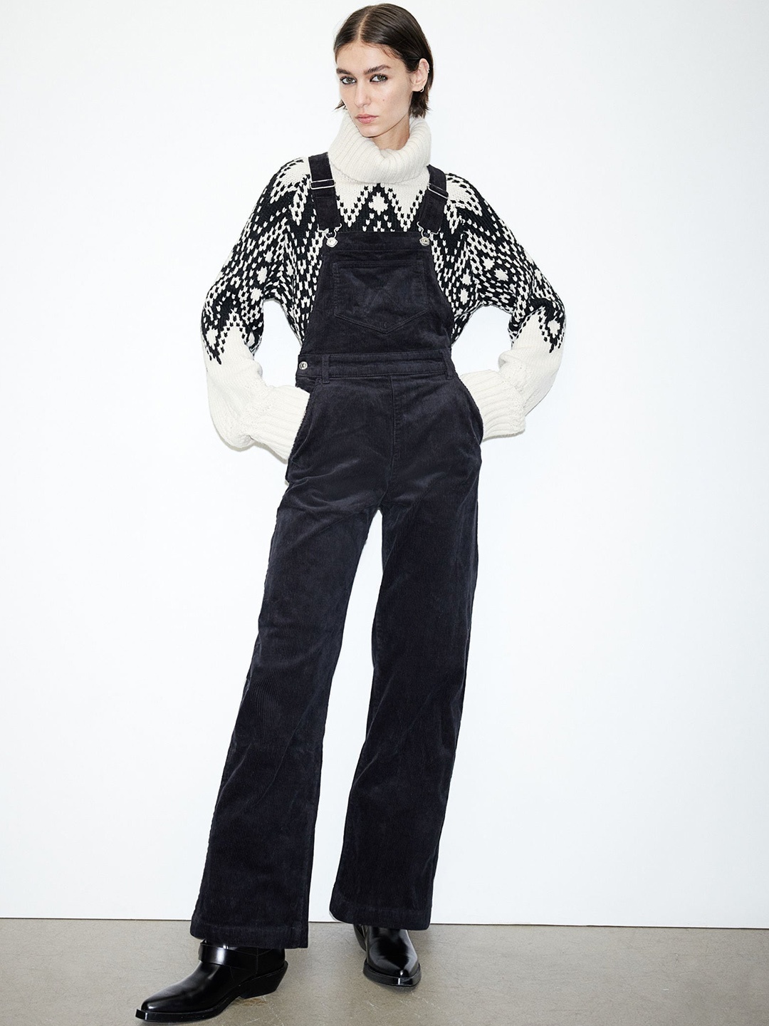 

H&M Cotton Corduroy Dungarees, Black