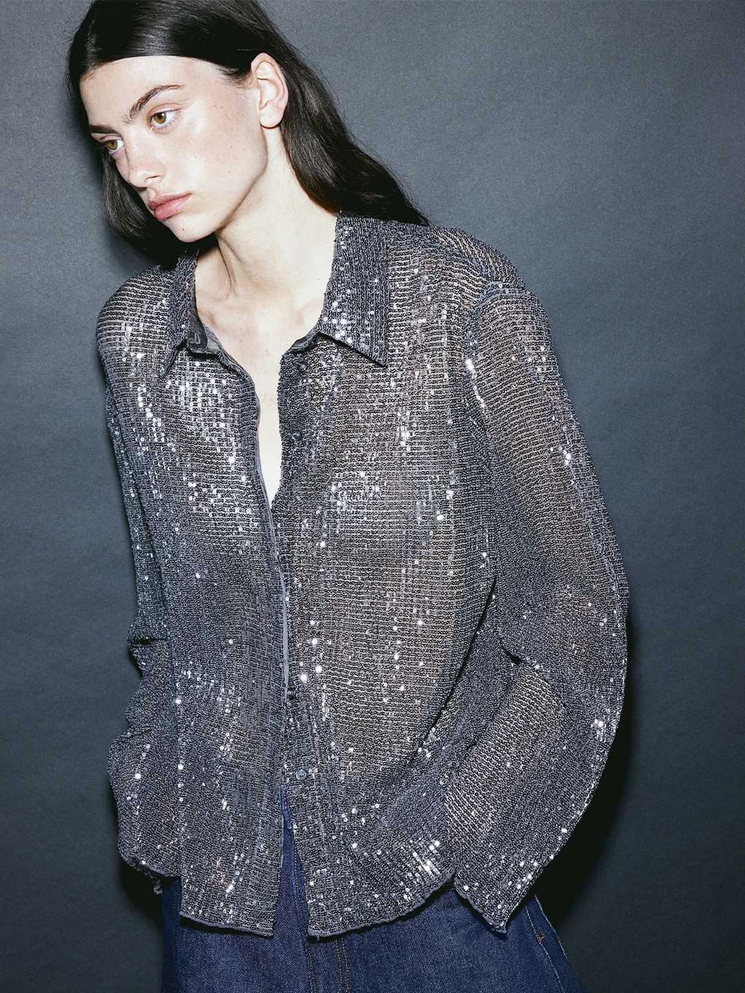 

H&M Sequined Blouse, Grey