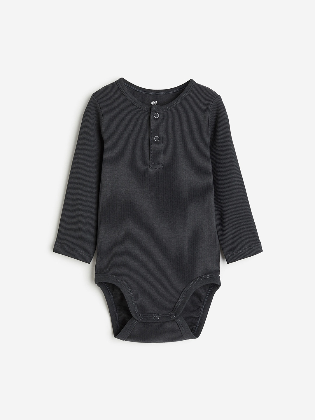 

H&M Boys Long-Sleeved Henley Bodysuit, Grey