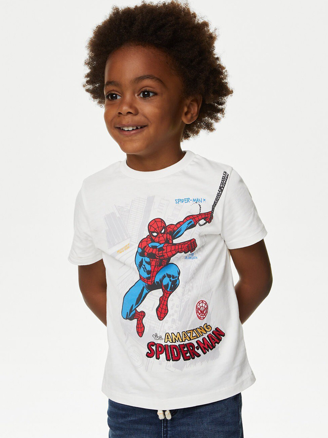 

Marks & Spencer Boys Superhero Spider-Man Graphic Printed Pure Cotton T-Shirt, White