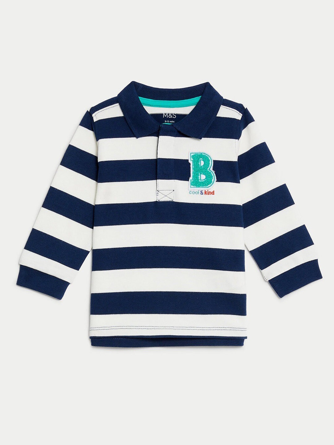 

Marks & Spencer Boys Striped Polo Collar Pure Cotton T-Shirt, Navy blue