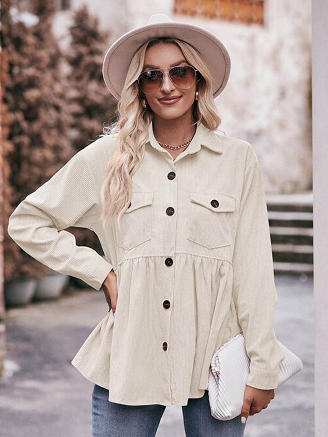 

StyleCast Beige Spread Collar Opaque Casual Shirt