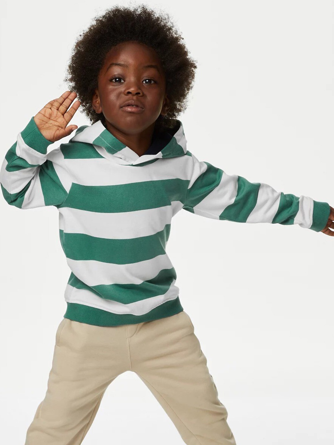 

Marks & Spencer Boys Striped Hooded Cotton Sweatshirt, Green