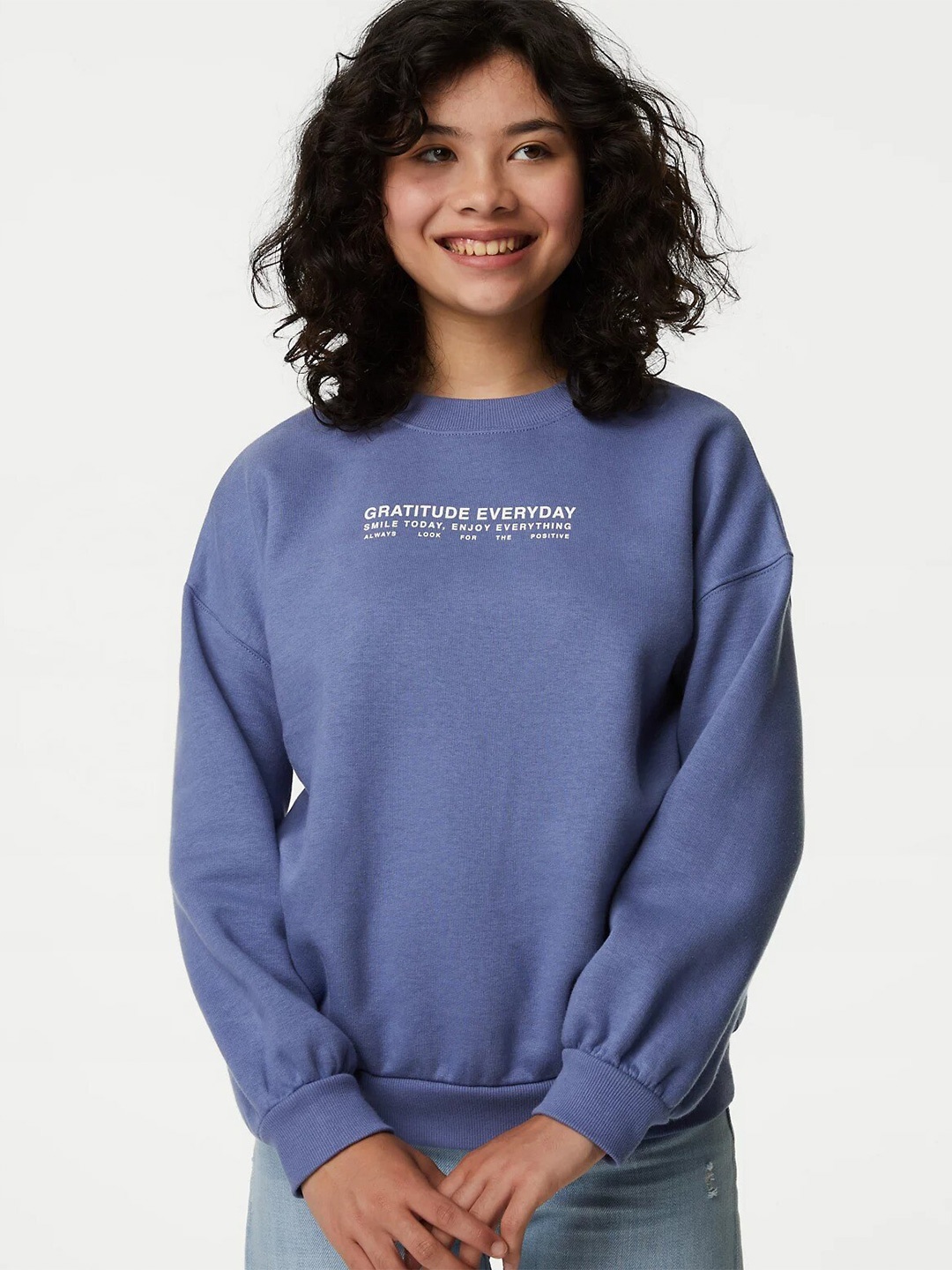 

Marks & Spencer Girls Typography Printed Cotton Sweatshirt, Blue