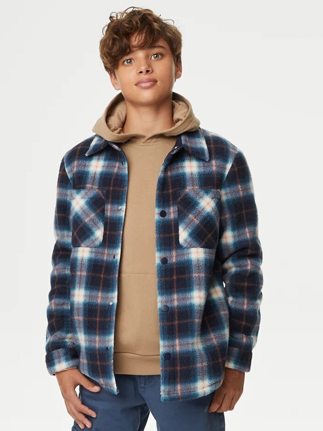 

Marks & Spencer Boys Tartan Checks Fleece Casual Shacket, Blue