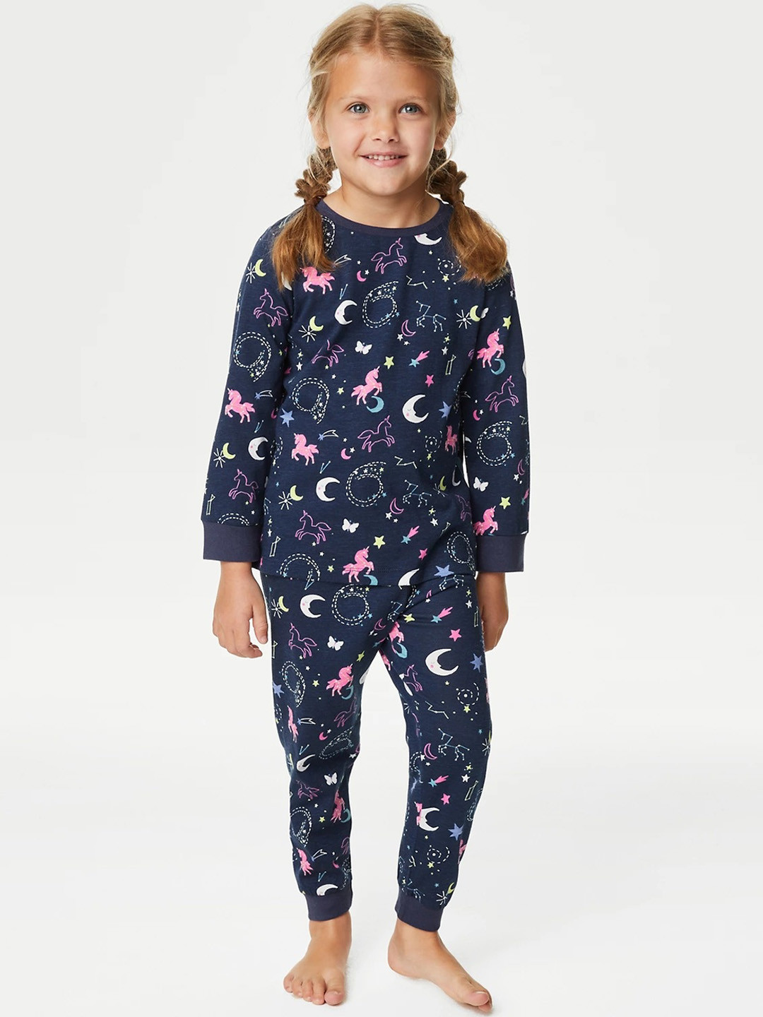 

Marks & Spencer Girls Conversational Printed Pure Cotton Night suit, Navy blue