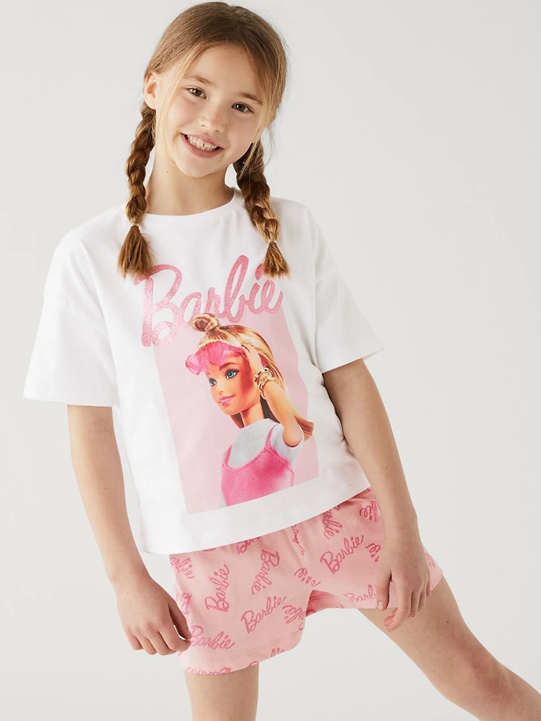 

Marks & Spencer Girls Barbie Printed Night suit, Pink