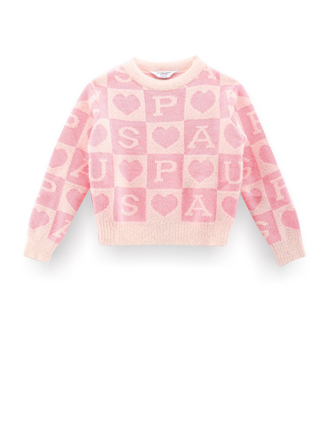 

U.S. Polo Assn. Kids Girls Self Design Pullover, Pink