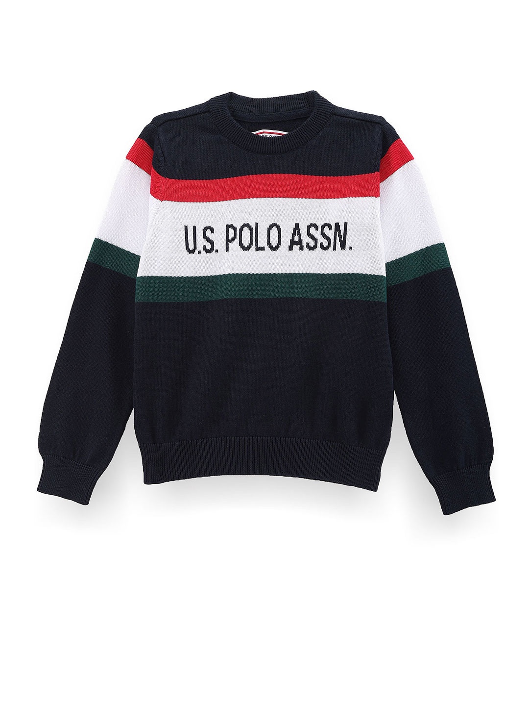 

U.S. Polo Assn. Kids Boys Colourblocked Pure Cotton Pullover, Navy blue