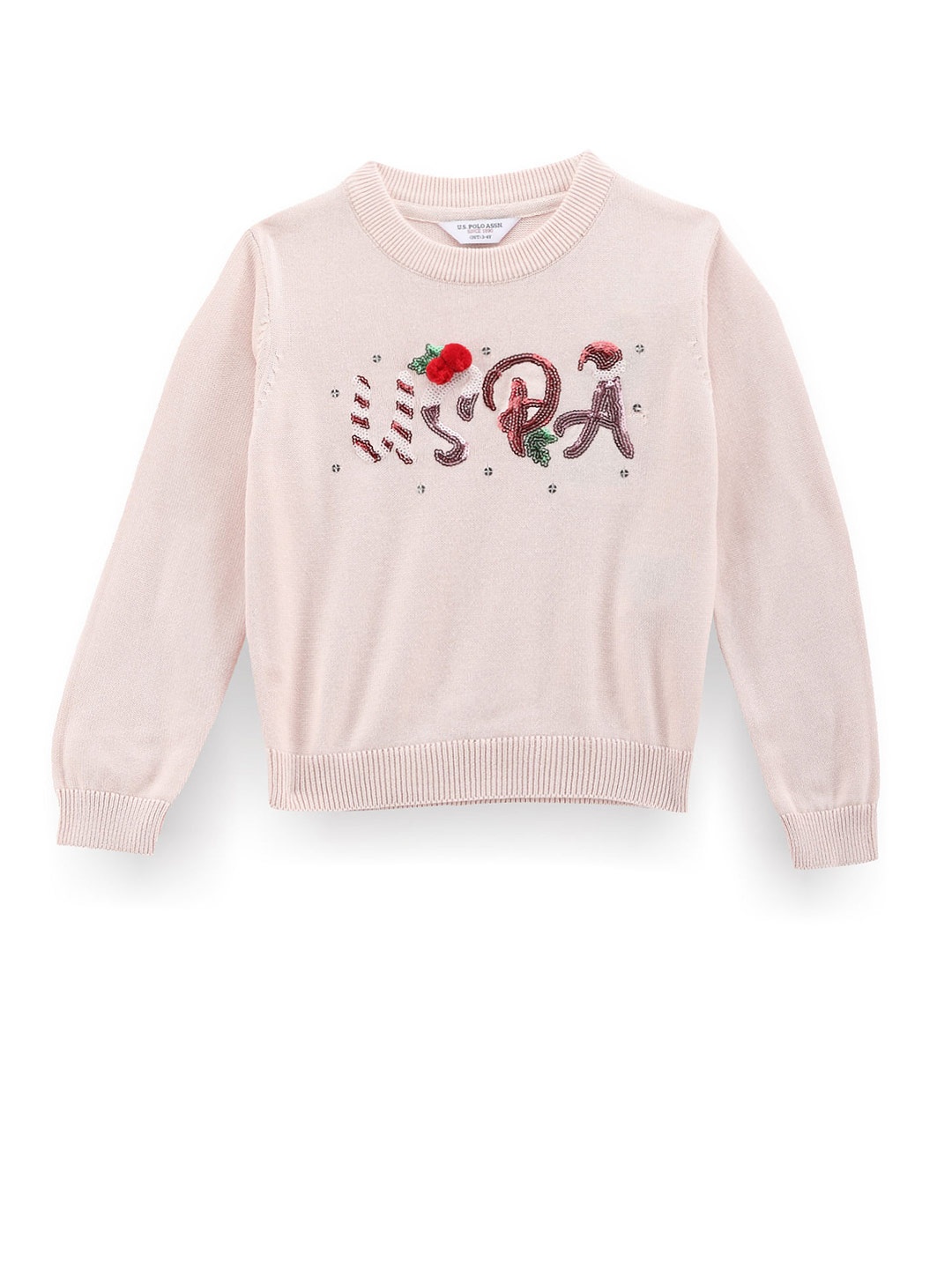 

U.S. Polo Assn. Kids Girls Embroidered Sequinned Pullover, Pink