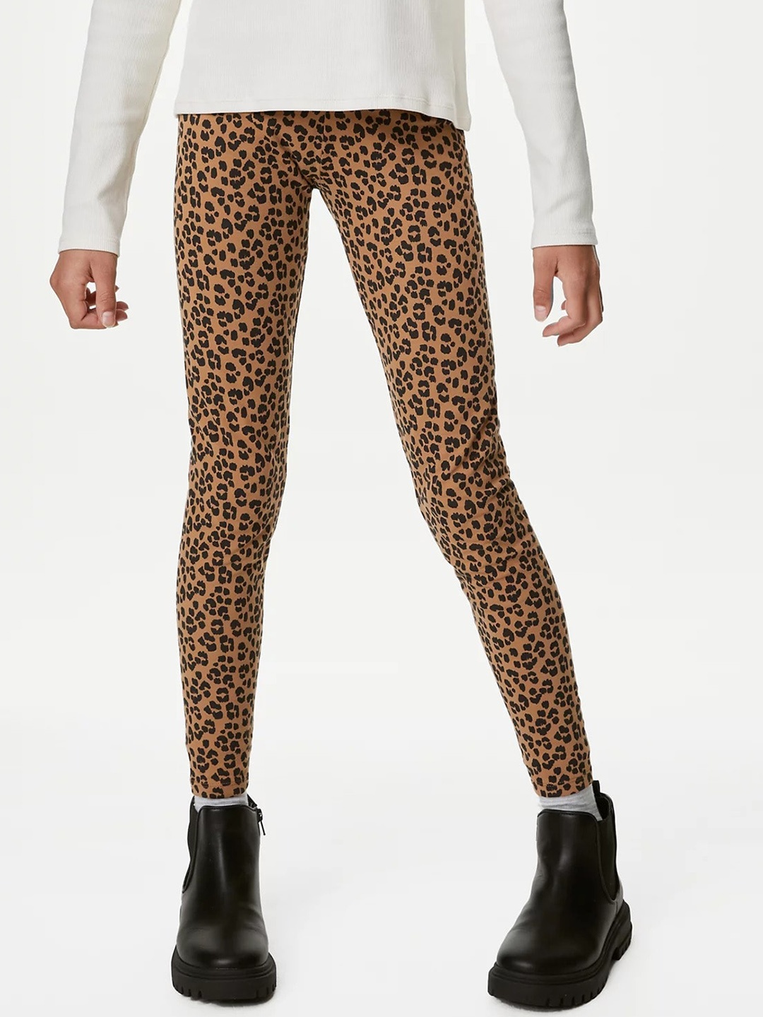 

Marks & Spencer Girls Animal Printed Ankle-Length Leggings, Brown