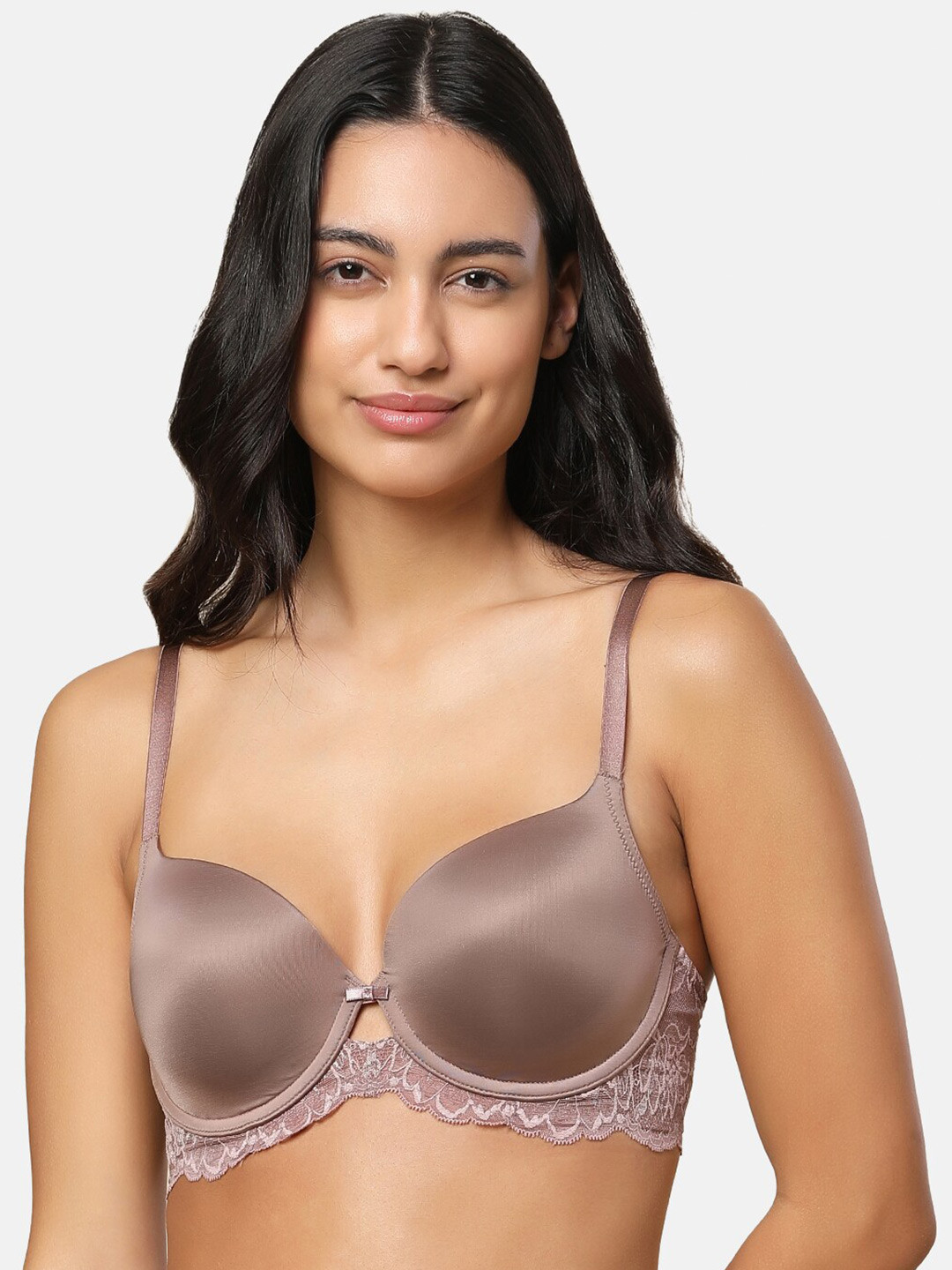 

Triumph Lightly Padded Lace Bra T-shirt Bra All Day Comfort, Brown