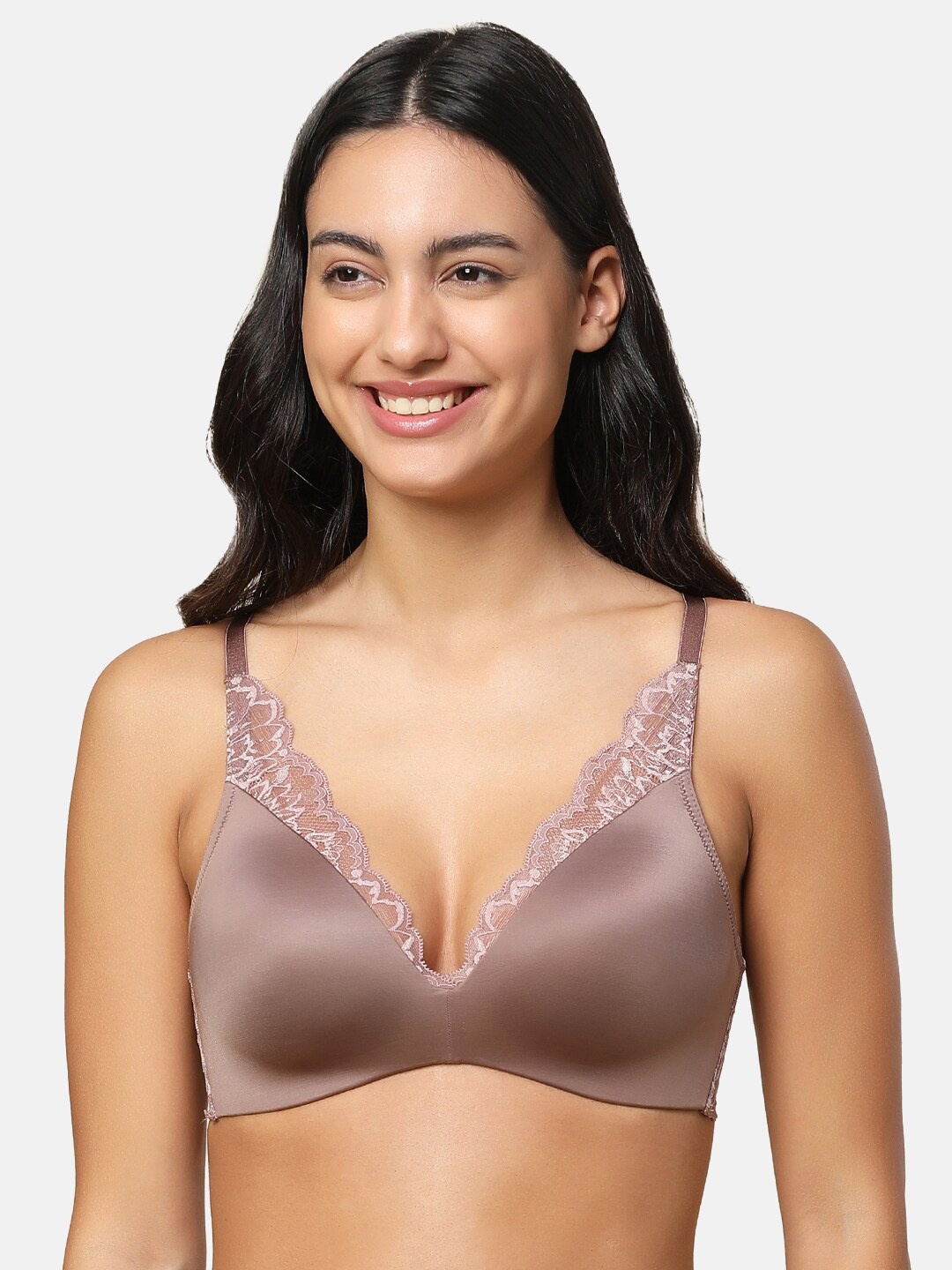 

Triumph Floral Lace Full Coverage Lightly Padded Seamless T-Shirt Bra With All Day Comfort, Brown