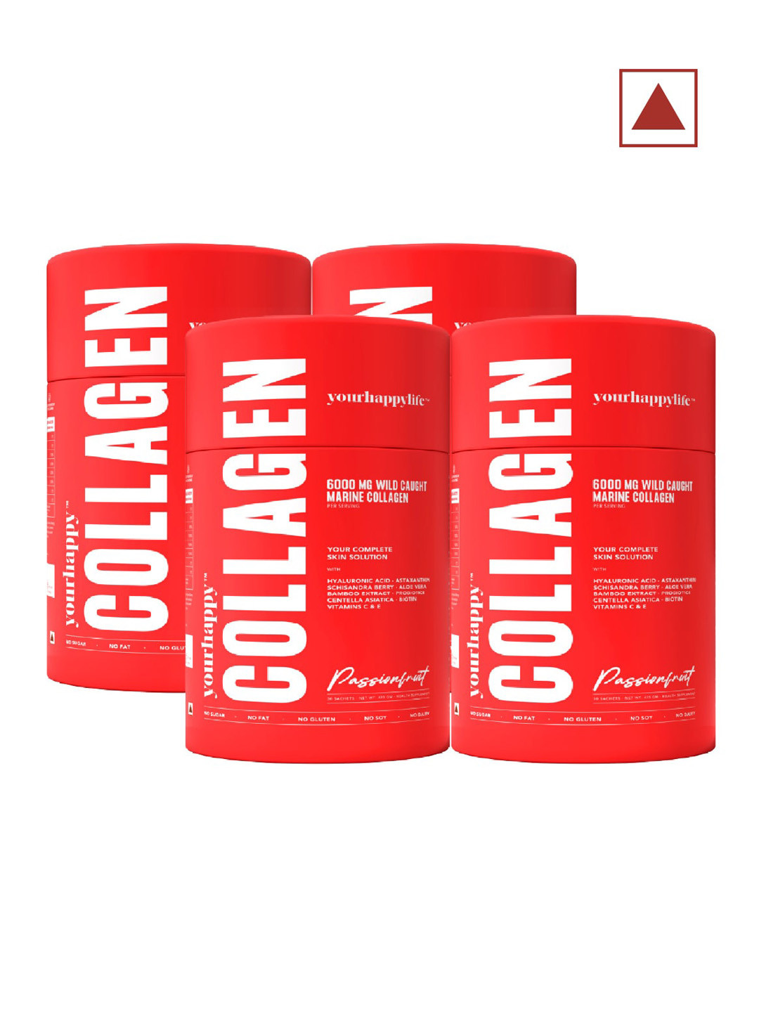

yourhappylife Set Of 4 Wild Caught Marine Collagen 6000mg Powder - 30 Sachets Each, Red