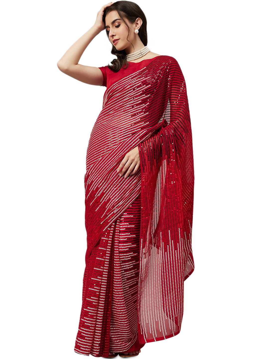 

Nimayaa Embellished Sequinned Pure Georgette Saree, Red