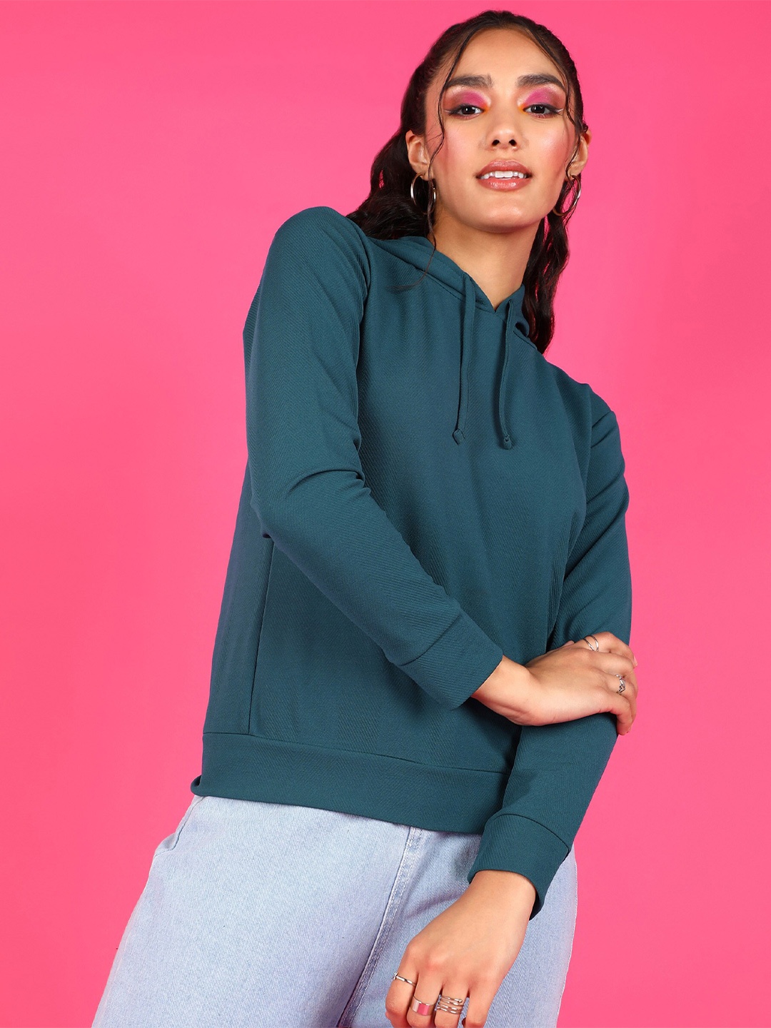 

Popwings Long Sleeves Hooded Sweatshirt, Teal