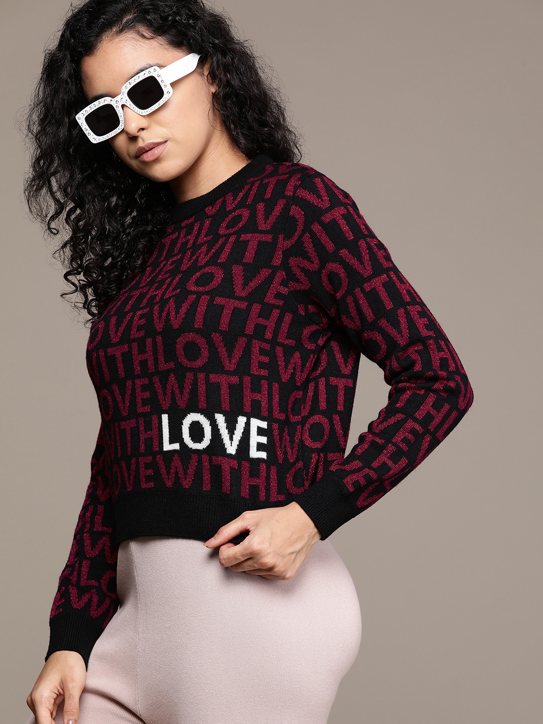 

Roadster Women Typography Printed Crop Pullover, Red