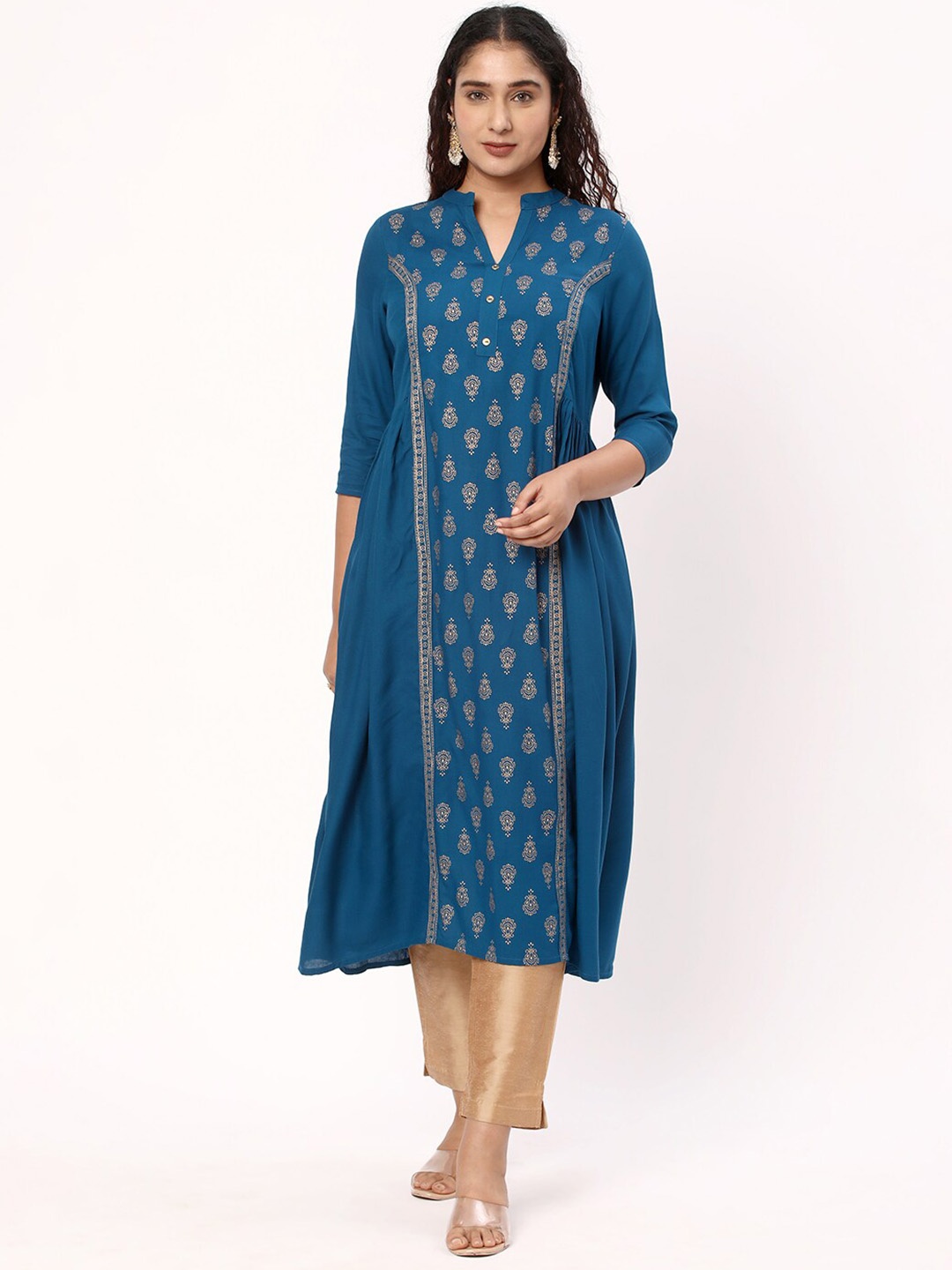 

R&B Ethnic Motifs Printed Mandarin Collar Straight Kurta, Blue