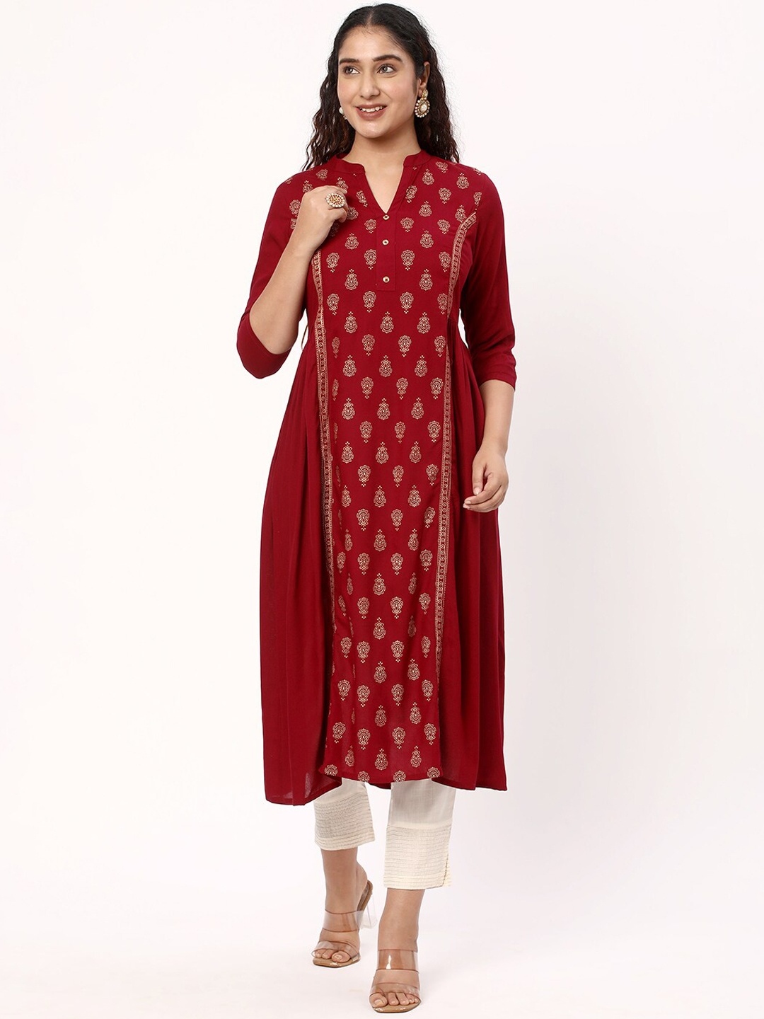 

R&B Ethnic Motifs Printed Straight Kurta, Maroon